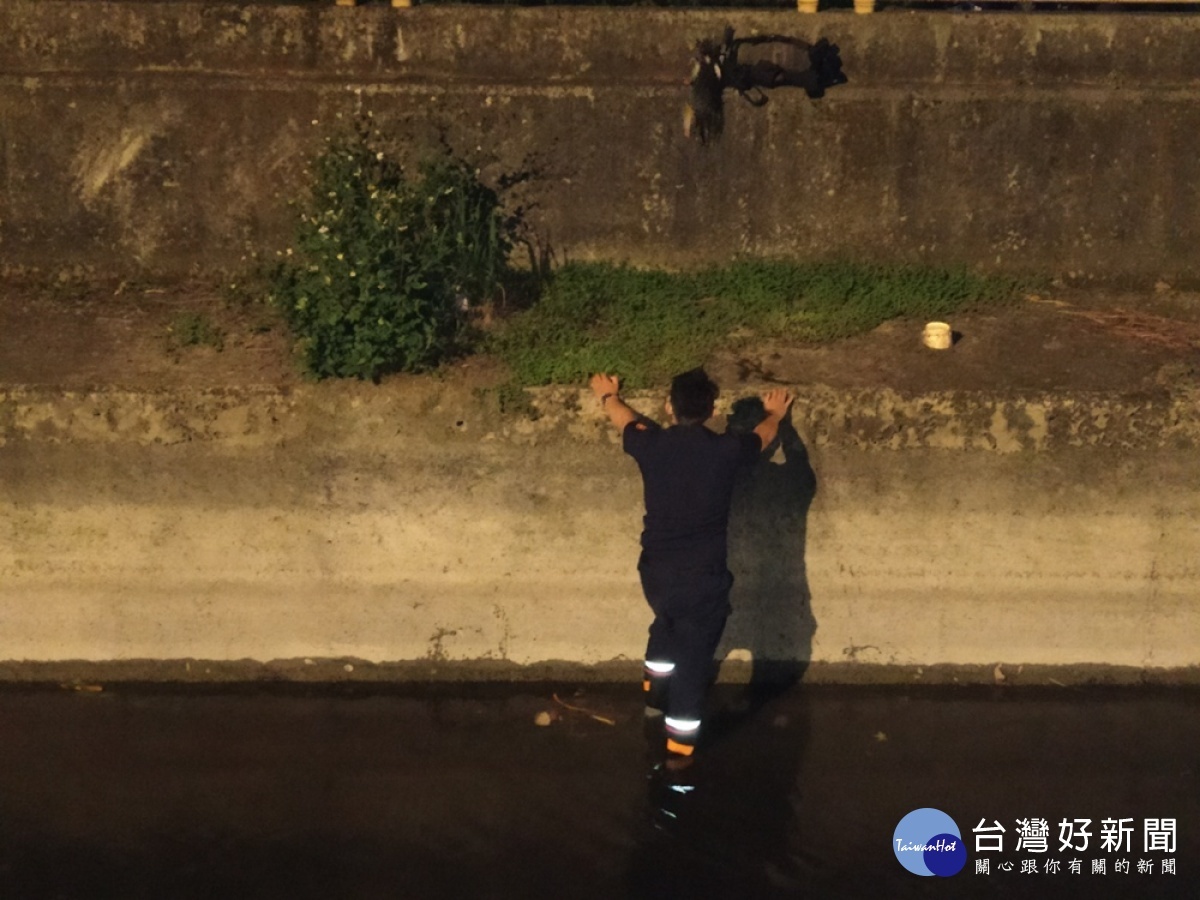 小貓誤闖水圳溺水,內壢警奮力救援