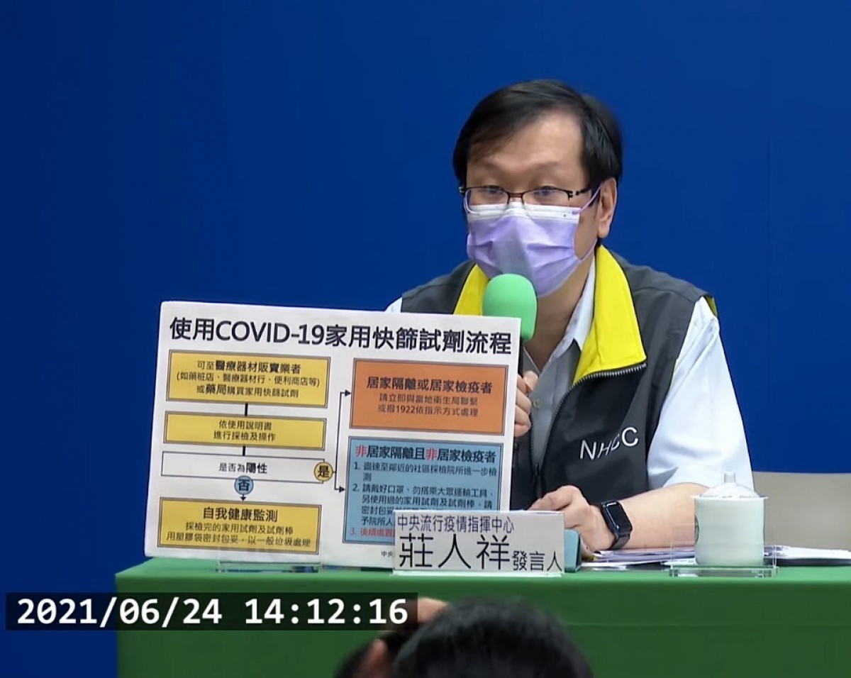 中央流行疫情指揮中心提醒,若民眾已出現新冠肺炎相關症狀,不宜使用COVID-19家用快篩試劑自行在家檢測,應佩戴醫用口罩,儘速前往醫療院所就醫,且前往就醫時勿搭乘大眾運輸工具。(圖/衛福部疾管署YouTube)