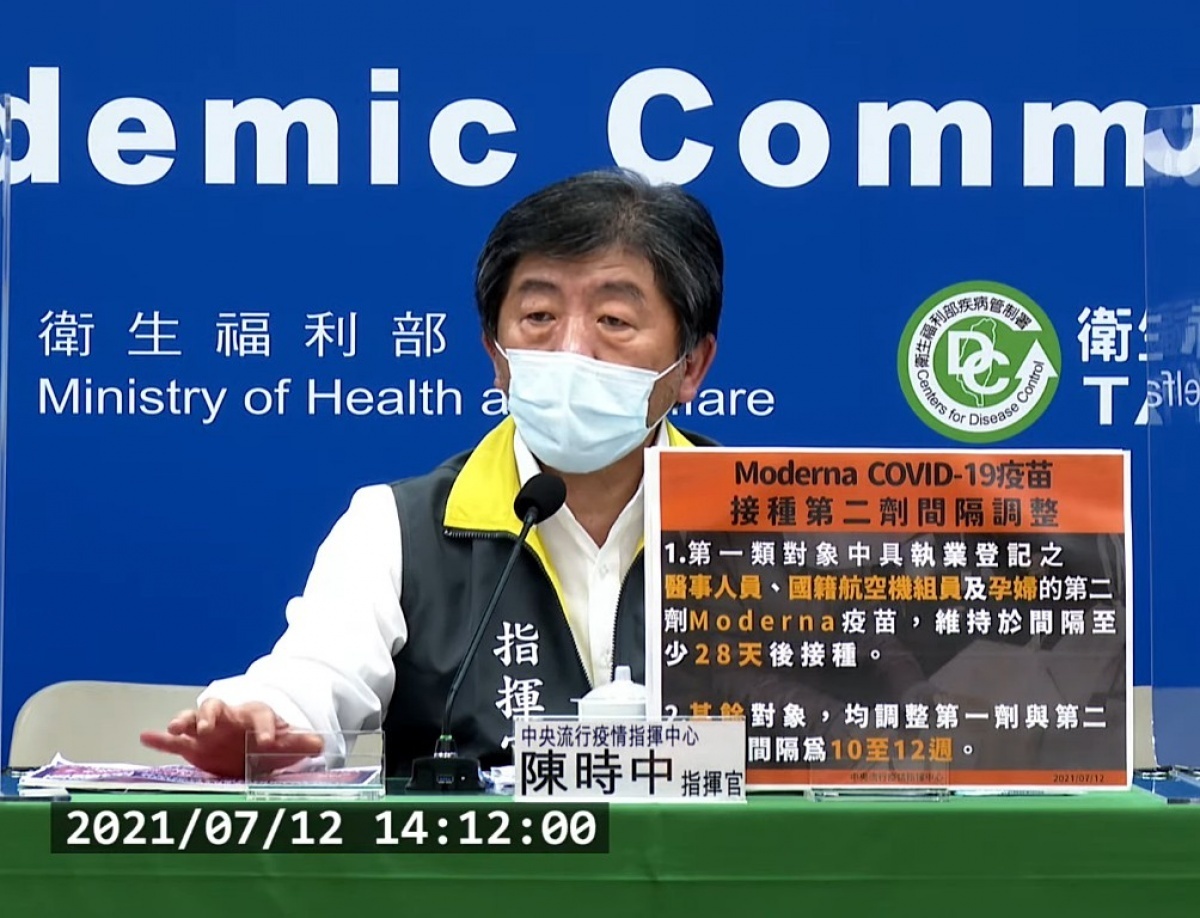 中央流行疫情指揮中心檢視當前莫德納疫苗存量與到貨時程後,今(12)日宣布,除了第一類接種對象、國籍航空機組員及孕婦的第二劑的莫德納疫苗仍維持於間隔至少28天後接種外,其餘對象均調整第一劑與第二劑接種間隔10至12週。(圖/衛福部疾管署YouTube)