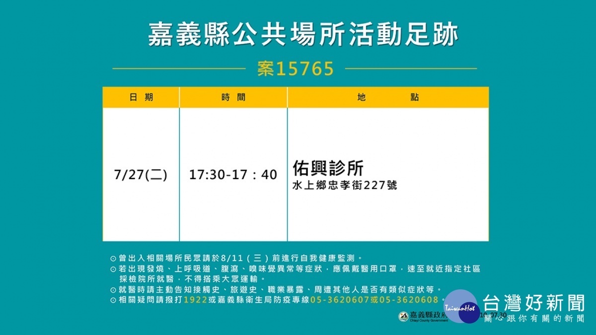 嘉義縣府公布9名本土確診個案活動足跡／陳致愷翻攝