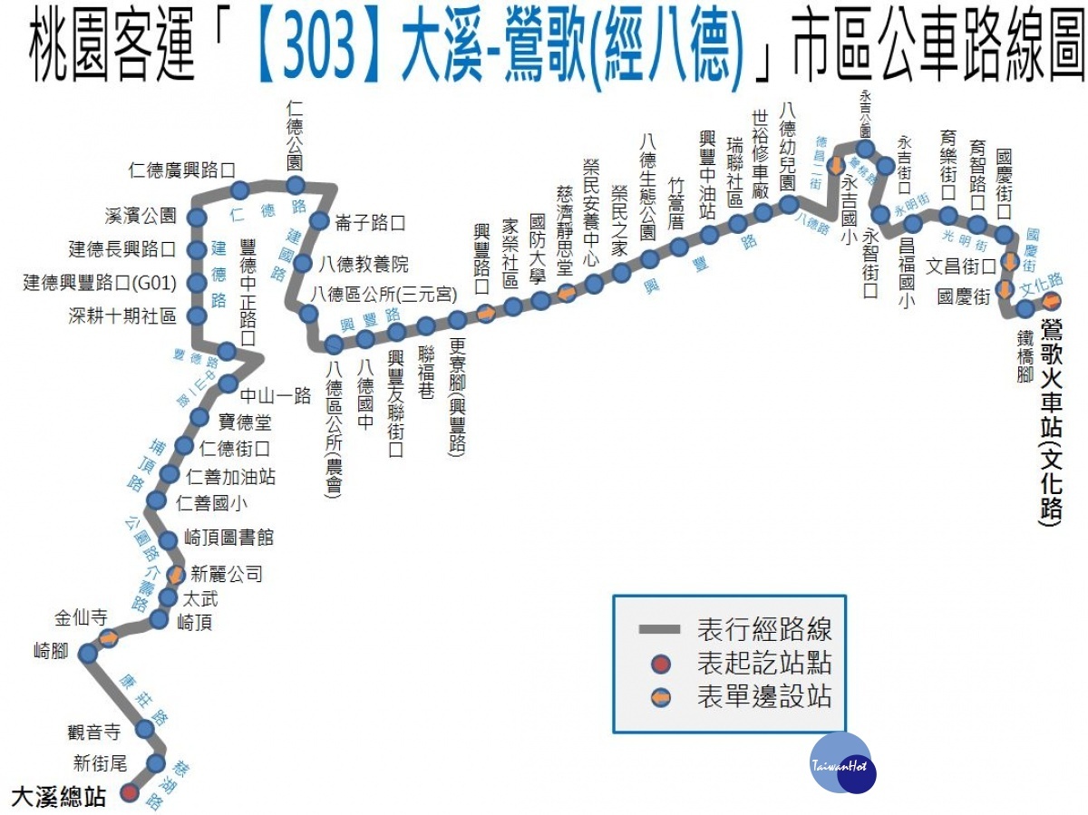 市區公車「【303】大溪-鶯歌(經八德)」,8/16起試辦營運