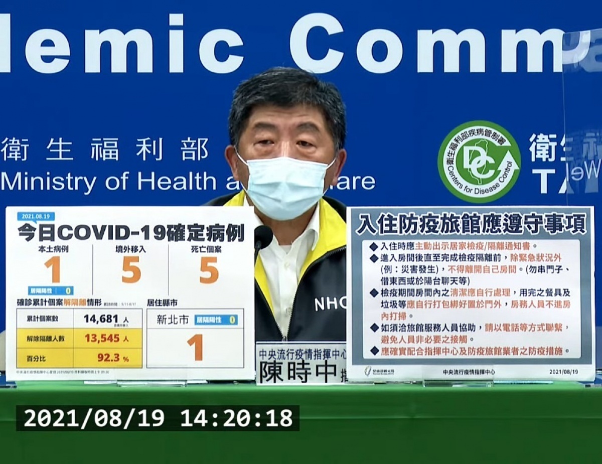 19日有消息傳出,稱9月中秋節前會有一批1百多萬劑BNT疫苗會運抵台灣。對相關傳言,中央流行疫情指揮中心指揮官陳時中回應「不否認,情形是樂觀的」。(圖/衛福部疾管署YouTube)