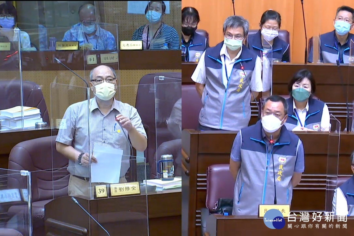 針對市民活動中心及「蘆竹行政園區」,桃園市議員劉勝全質詢市府民政局長陳靜航。