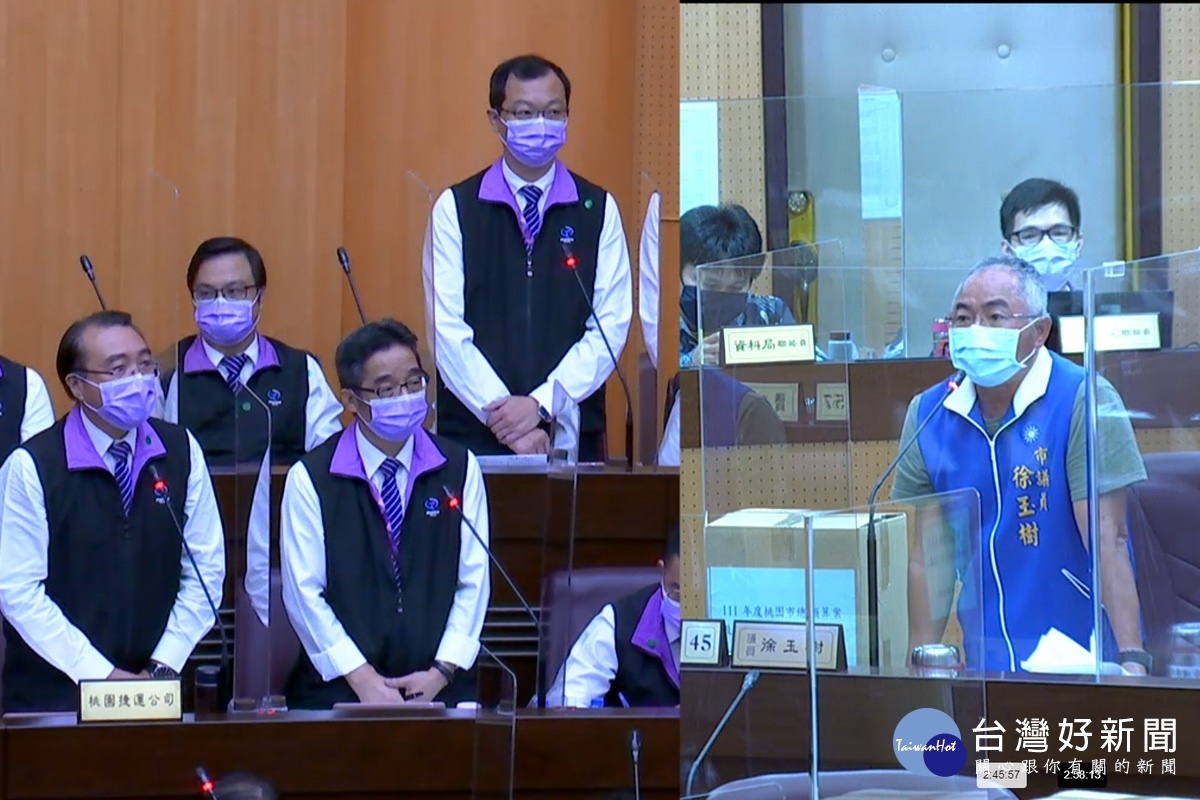 針對桃園捷運公司營運虧損問題,桃園市議員徐玉樹質詢桃捷董事長劉坤億。