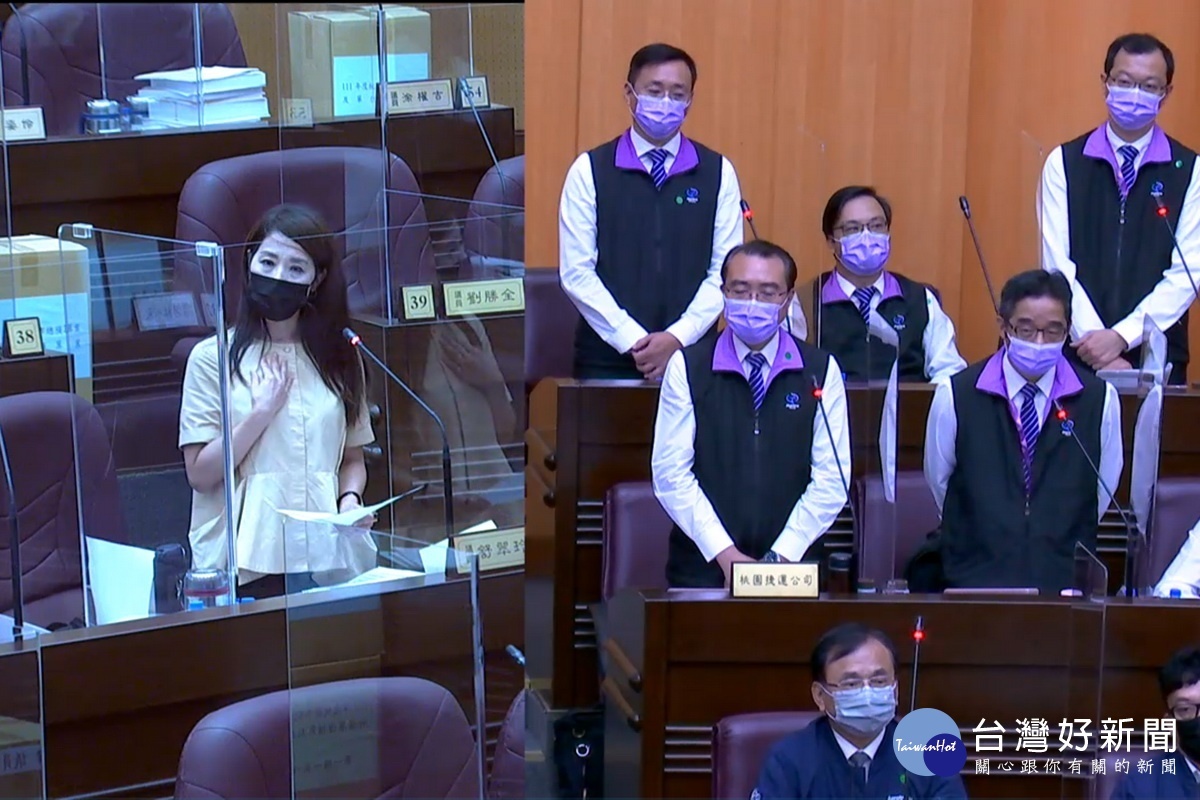 針對桃園捷運公司營運虧損問題,桃園市議員舒翠玲質詢桃捷董事長劉坤億。